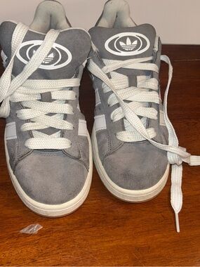 adidas Gray Suede Low-Top Sneakers with White Stripes